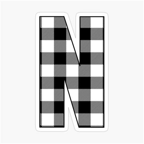 Letter N Monogram Black And White Buffalo Plaid Check Sticker By