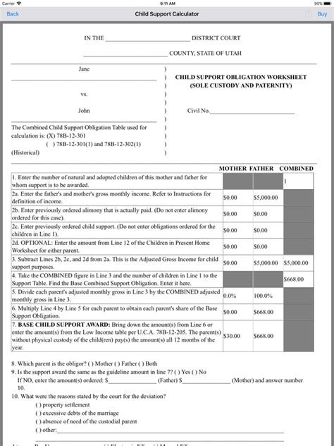 Utah Child Support Worksheet Conatural