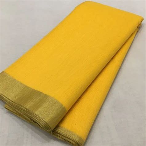 Banarasi Chanderi Cotton Slub Plain Jari Patta Fabric Plain Solids At