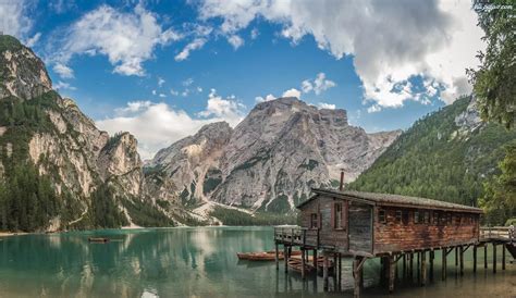 Dki Pragser Wildsee Chmury Jezioro G Ry Dolomity Drewniany