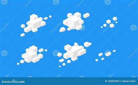 Isometric Cloudscape Abstract Vector Isometric Clouds D Futuristic