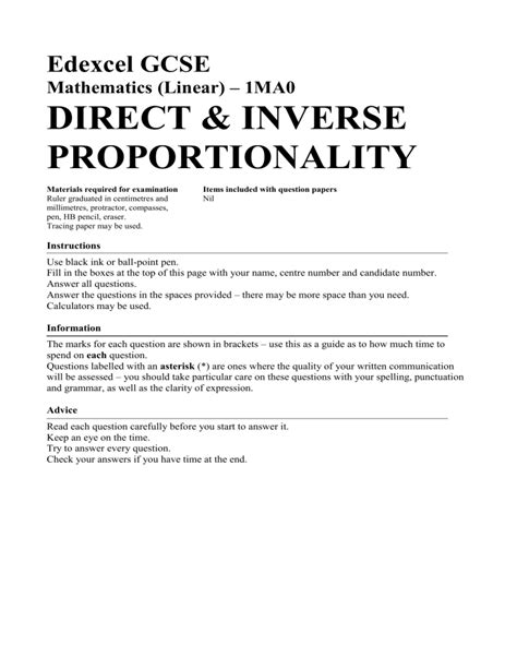 directly and inversely proportional worksheet