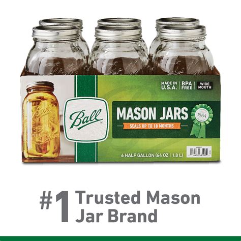 Ball Glass Mason Jars With Lids And Bands Wide Mouth 64 Oz 6 Count