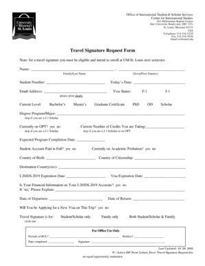 Fillable Online Umsl Travel Signature Request Doc Umsl Fax Email