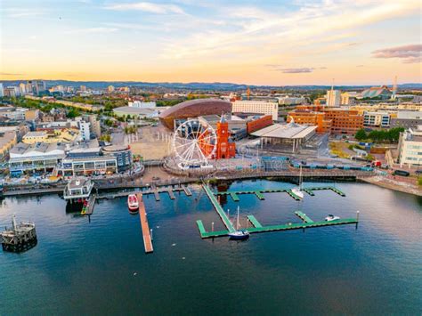 Sunset Panorama View of Cardiff Bay in Wales Editorial Stock Photo ...