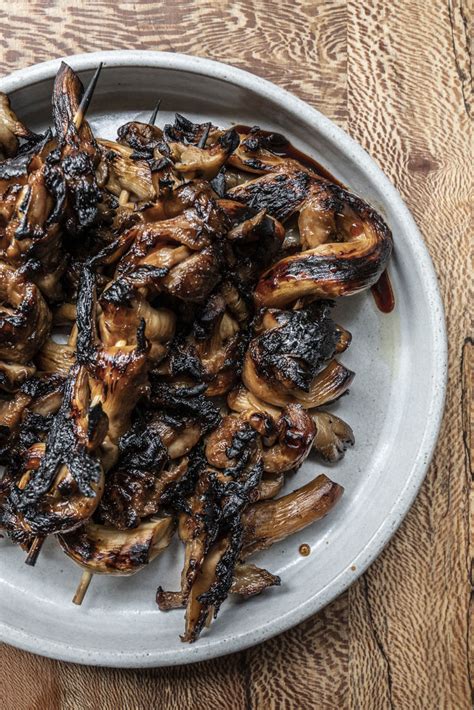 Charred Oyster Mushroom Skewers Tamari Coriander Seed Agave Recipe