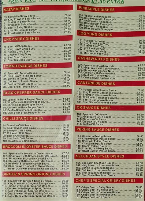 Menu At The Great Wall Fast Food Leyland