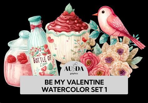 Be My Valentine Watercolor Clipart Set 1 Graphic By Auda Graphics