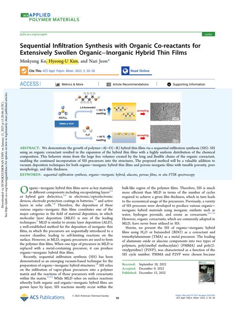 Pdf Sequential Infiltration Synthesis With Organic Co Reactants For