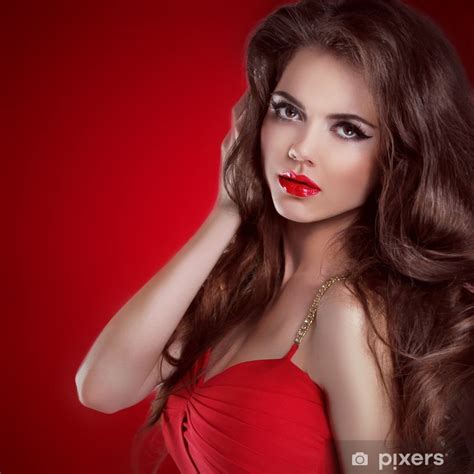 Poster Long Hair Beauty Sexy Cute Girl With Hot Lips Wearing In Fashio PIXERS HK