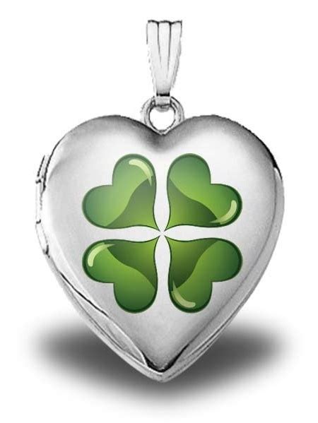 Sterling Silver Green Four Leaf Clover Heart Locket 34 Inch X 34