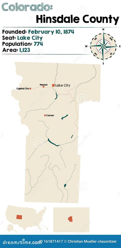 Map of Hinsdale County in Colorado Stock Vector - Illustration of state ...