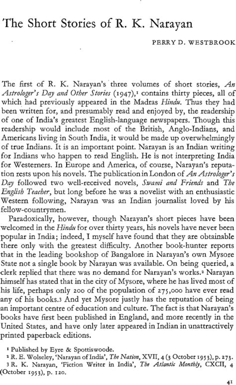 The Short Stories Of R K Narayan Perry D Westbrook