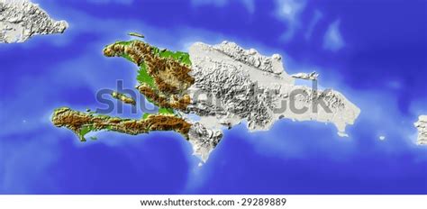 Haiti Shaded Relief Map Surrounding Territory Greyed Out Colored