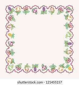 Vector Imitation Vintage Crossstitch Fruit Ornate Stock Vector Royalty