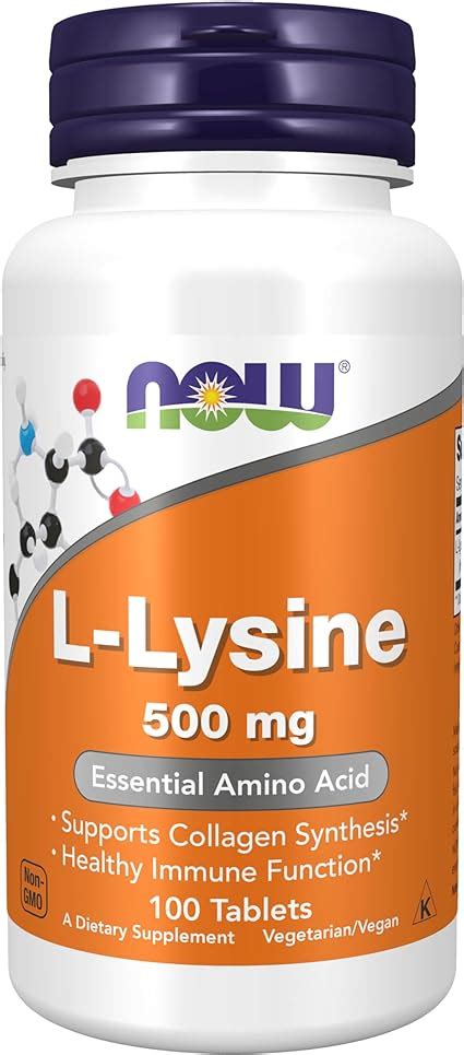 Now Supplements L Lysine L Lysine Hydrochloride 500 Mg Amino Acid 100 Tablets Buy Online