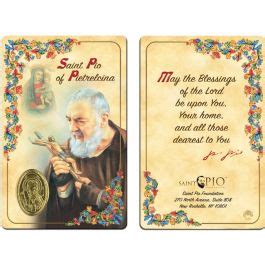 Padre Pio Prayer Card with Medal English