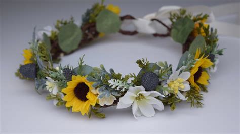 Sunflower Thistle Flower Crown Sunflower Crown Thistle Etsy