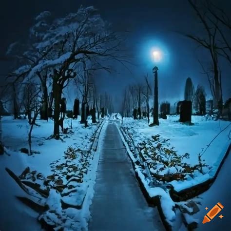 Night Scene At A Cemetery In Winter On Craiyon