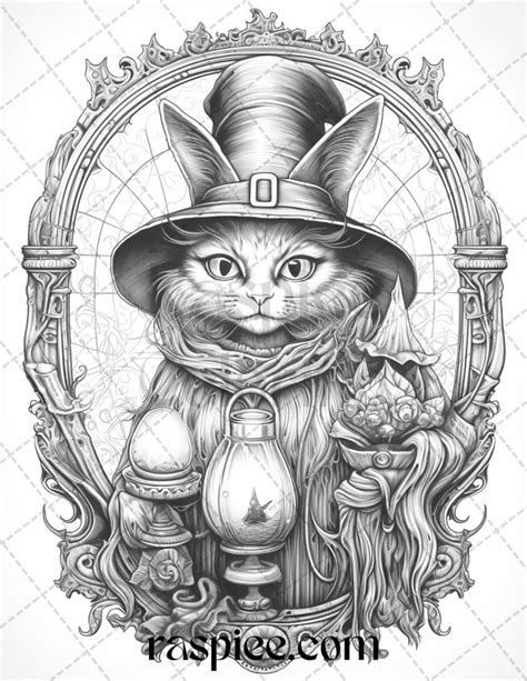 40 Halloween Witch Cat Grayscale Coloring Pages Printable For Adults