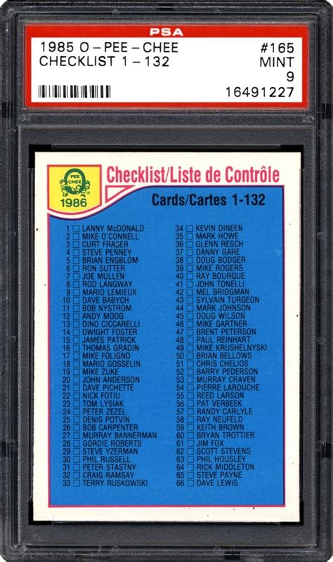 1985 O-Pee-Chee Checklist 1-132 | PSA CardFacts®