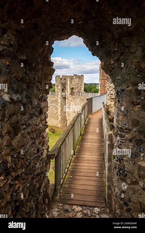 The battlement walkway of Framlingham Castle from inside one of the ...