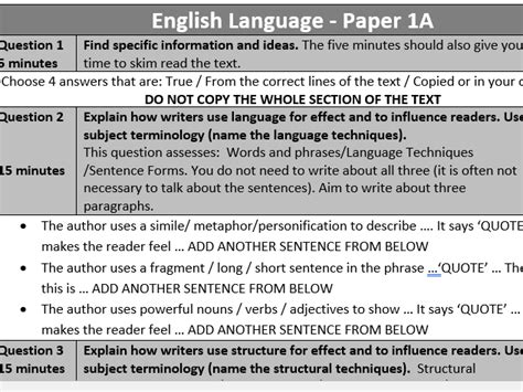 Revision Tips And Sentence Starters For Paper 1a Aqa English Language New Specification Gcse By