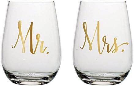 Slant Mr Mrs Stemless Wine Glasses Set Of 2 Pricepulse