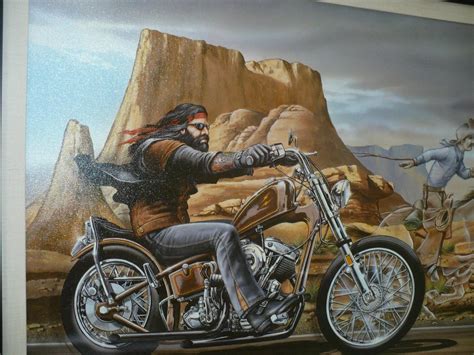 Framed "Ghost Rider" canvas by David Mann, Riding a Harley Davidson ...