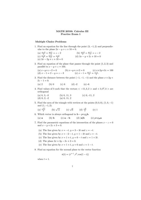 Math Calculus Iii Practice Exam A X Y Z