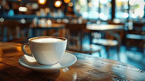 Cup Of Freshly Brewed Coffee On A Restaurant Table Background Cup