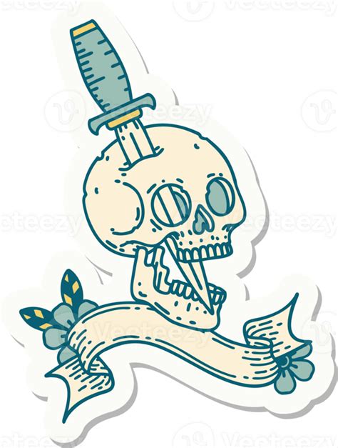 Tattoo Style Sticker With Banner Of A Skull 45002582 Png