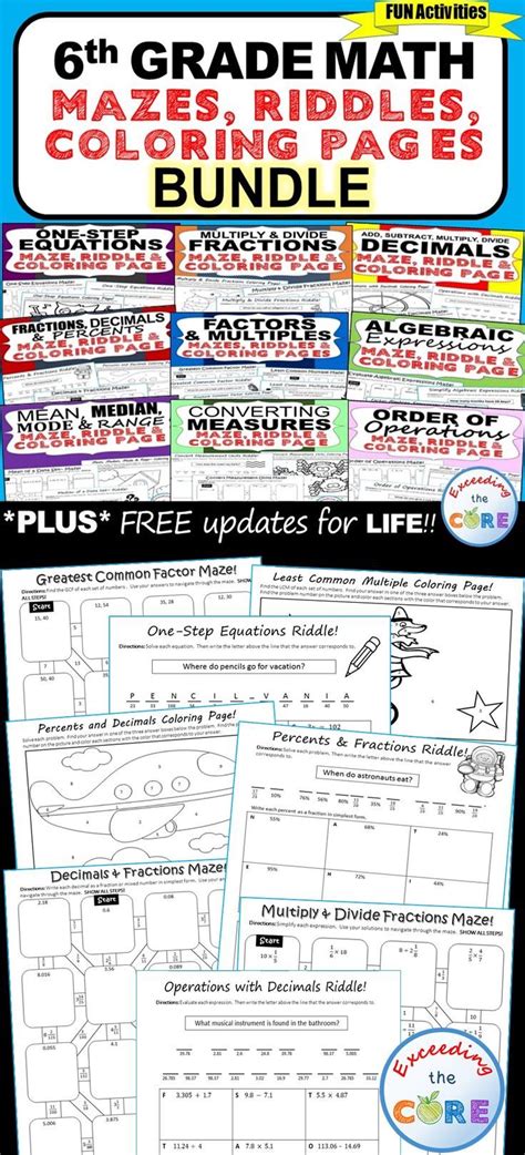 Th Grade Math Mazes Riddles Coloring Bundle Print Digital Back To