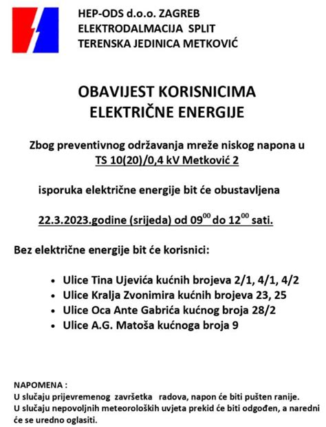 OBAVIJEST iz HEP a Evo tko će sve u srijedu biti bez struje