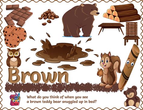 A Brown Poster includes the written color name and various objects that ...