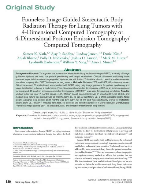 PDF Frameless Image Guided Stereotactic Body Radiation Therapy For