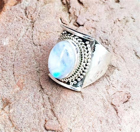 Bague Pierre De Lune Bague En Argent 925 Bague Flash Bleue Etsy Canada