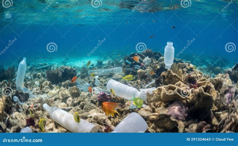 Coral Reef Plastic Pollution Stock Illustration - Illustration of life ...