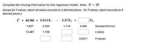 Solved Complete The Missing Information For This Regression Chegg