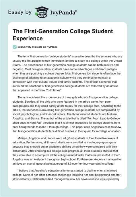 The First-Generation College Student Experience - 1106 Words | Essay Example