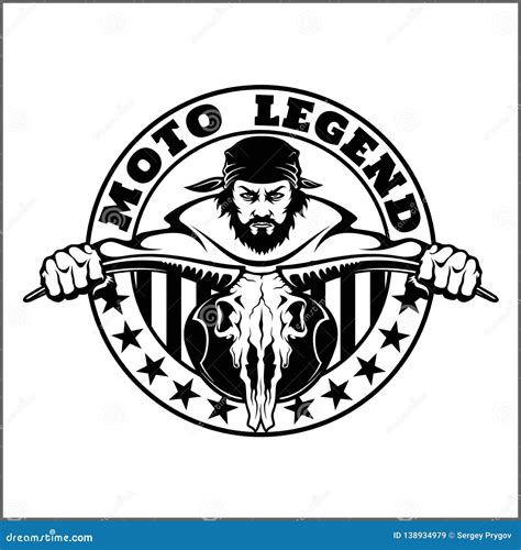 Motorcycle Chopper Front Motorcycle Driver Monochrome Wheel Skull Stock Vector