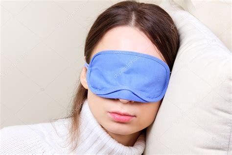 Woman Wearing Sleep Mask — Stock Photo © Dibrova 6746051