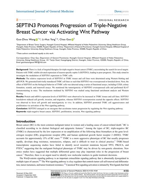 Pdf Septin Promotes Progression Of Triple Negative Breast Cancer Via