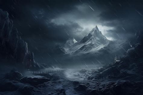 Premium Photo | Fantasy dark snowy mountain snow storm