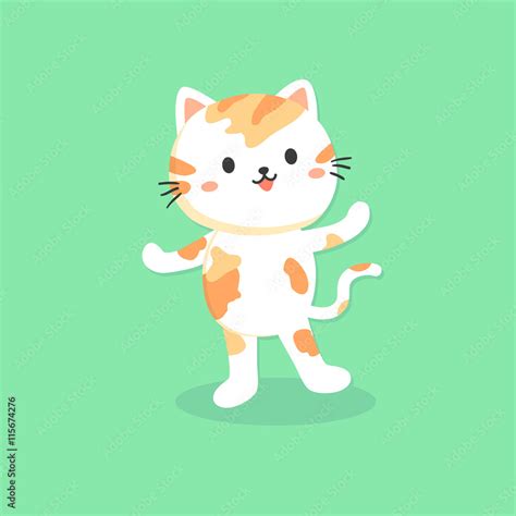 Vector illustration of cute cat cartoon character standing in turquoise ...