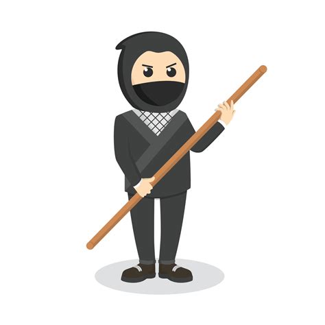 Ninja With Wooden Stick design character on white background 10890407 ...