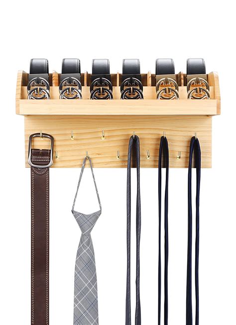 Belt Organizer Box, Belt Holder for Closet Wall Mount with 6 Compartment and 11 Hooks, 2 In 1 ...