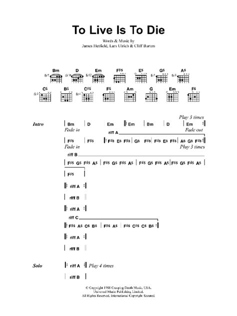 To Live Is To Die by Metallica - Guitar Chords/Lyrics - Guitar Instructor