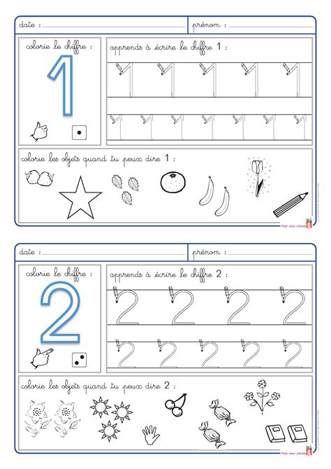 5 Fiches Pour Apprendre à écrire Les Chiffres De 1 à 5 Et Pour Aborder