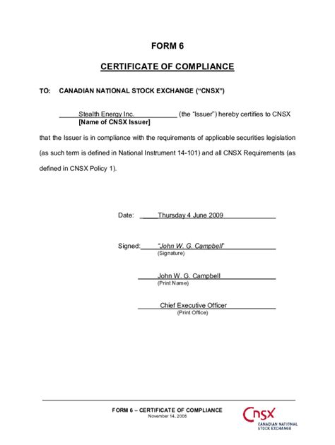 Fillable Online Form 6 Certificate Of Compliance New Doc Fax Email